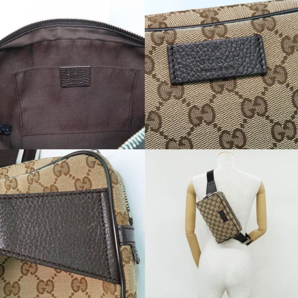 Gucci GG Canvas Waist Bag Body Bag Beige Brown Silver Hardware - Picture 9 of 10